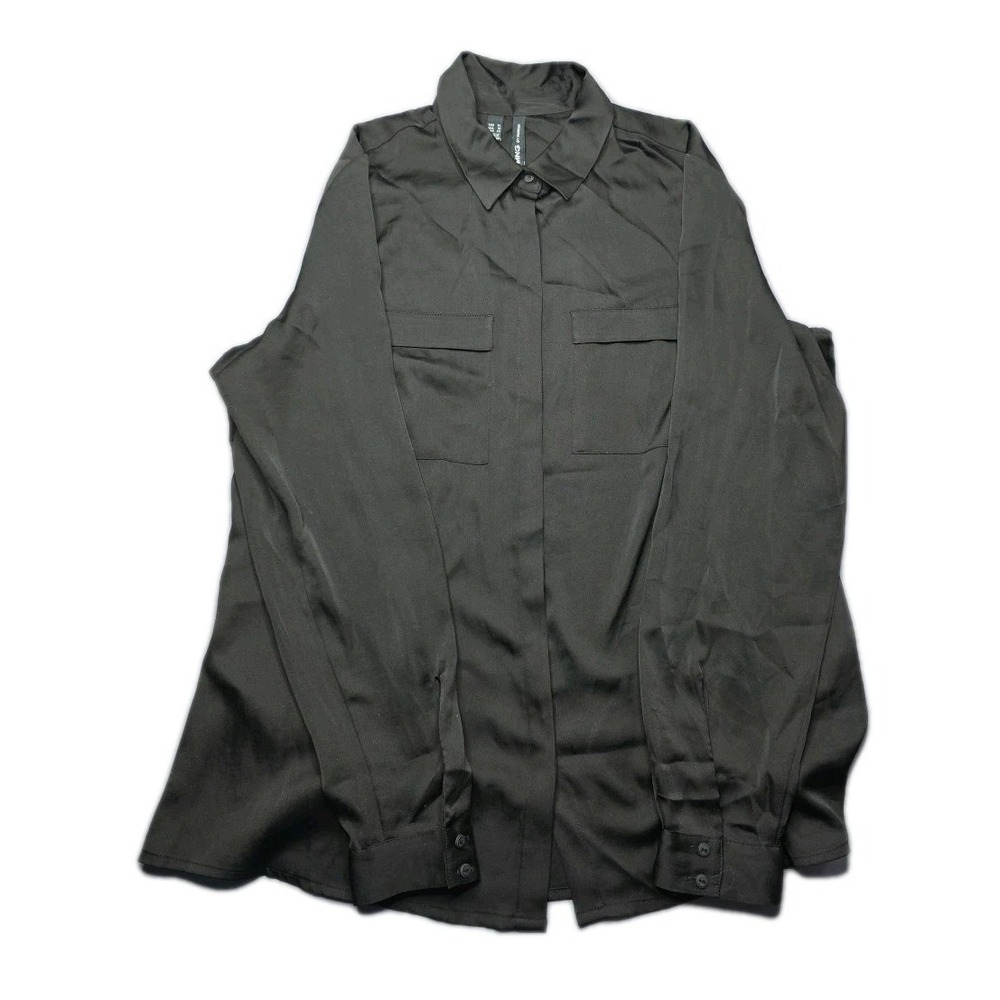 MNG ,Black, Long‎ Sleeve, Button Up Dress Shirt, Formal Blouse Size XL